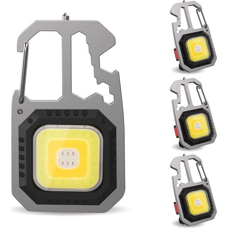 4 PCS Mini Lampe de Travail Portable 7 Modes Porte-clés Lampe de Poche Étanche Lampes d'inspection Rechargeable, avec Ouvre-Bouteille, Base Magnétique, pour Camping/Réparation/Urgence (1/5)