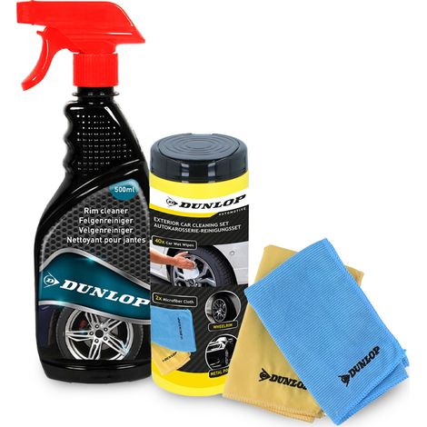 Pack Lingettes Microfibre 35x35cm et Nettoyant Jantes 500ml DUNLOP - Élimine Poussière Frein, Nettoyage Sans Traces Auto (1/3)