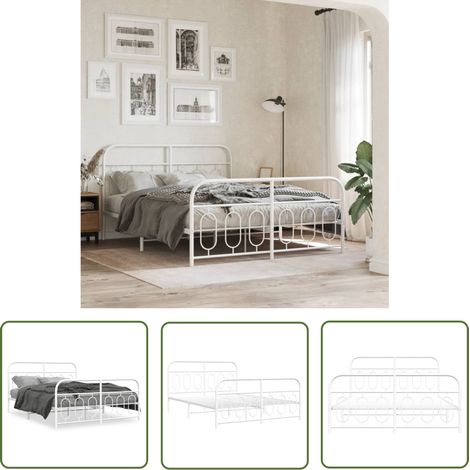 The Living Store Cadre de lit métal sans matelas et pied de lit blanc 140x200 cm - Cadre De Lit - Lit Double - Lit Metal - Lit Blanc - Meuble Chambre (1/5)