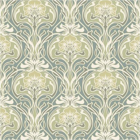 Retro Floral Wallpaper Blue Green Classic Damask Paste The Wall Feature Wall (1/4)