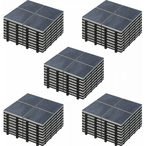 Oviala – Lot de 40 dalles clipsables en pierre noire – Dimensions 30x30 cm – Support PVC noir avec évacuation d'eau – Entretien facile