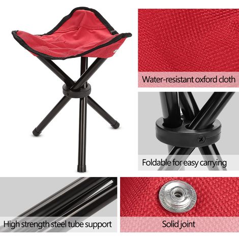 Chaise trépied pliante portable pour camping, randonnée, pêche, pique-nique, barbecue et voyages (Rouge S) (1/5)