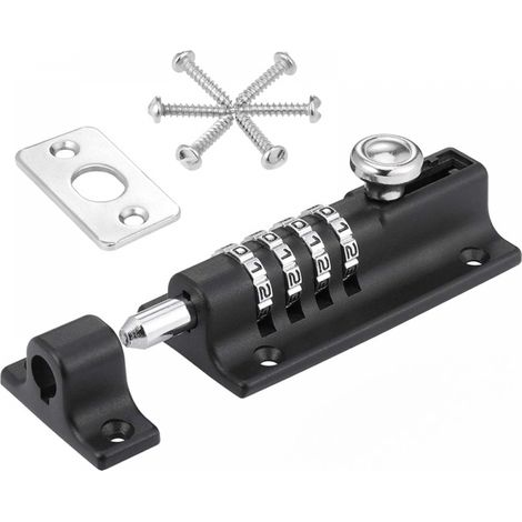 Cerradura de combinación de 4 dígitos de alta resistencia - Para puertas de madera y correderas - Resistente a la corrosión con tornillos - 1 pieza - Negra (1/5)