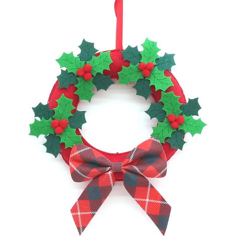 Couronne De Noël En Tissu Non Tissé - Décoration Murale Verte Pour Porte Et Sapin - Accessoire Léger Et Durable - 20x20x44 Cm (1/5)