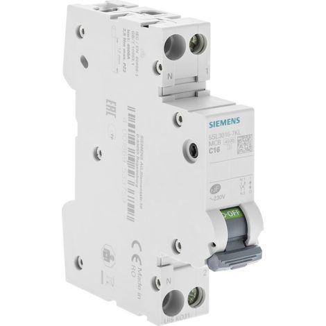 Siemens – Disjoncteur unipolaire 16A courbe C 4.5kA 230V – Protection circuits faibles puissances – Norme NF EN 60898