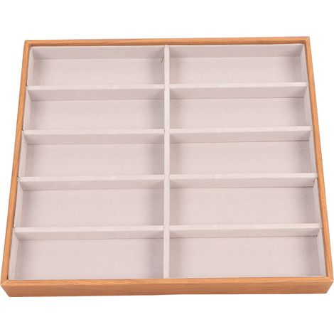 1 Organisateur de lunettes, 10 compartiments, bois massif et cuir PU, vitrine ouverte, rangement maison et commerce (1/5)