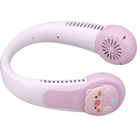 Ventilateur de cou à motif cochon, portable, rechargeable par USB, silencieux, résistant à la torsion, batterie intégrée, convient aux enfants, aux adultes et aux sports de plein air. (1/5)