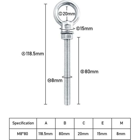Golfari in acciaio inox M8 x 80 mm – Confezione da 6 viti ad anello metriche per fissaggio e sospensione