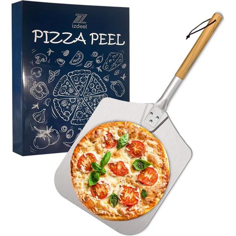 Pelle à Pizza en Aluminium Anodisé Durable avec Poignée en Bois Massif Naturel Spatule Pizza 31 cm x 33 cm, Pour Pizzas, Tarte Flambée, Barbecue (1/5)