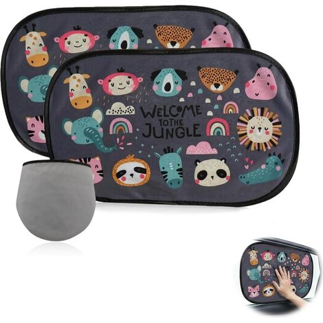 Pare Soleil Voiture Bébé Lot de 2, Protection UV pour Enfant, Motif Animaux de la Jungle, Pare-Soleil Latéral Universel pour Vitre de Voiture, 51 x 31 cm (1/5)