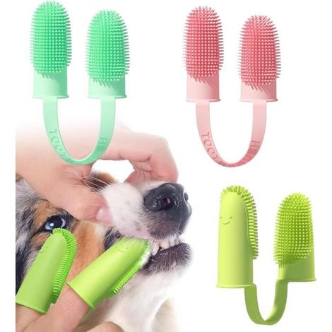 Brosse à dents pour animaux - Lot de 3 - TPR doux - Conception ergonomique - Nettoyage efficace (1/4)