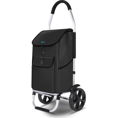 VOUNOT® Carrito Compra Plegable Chasis Aluminio, Carro de la Compra 2 Ruedas con Bolsa Oxford Desmontable, 45L, Negro (1/5)