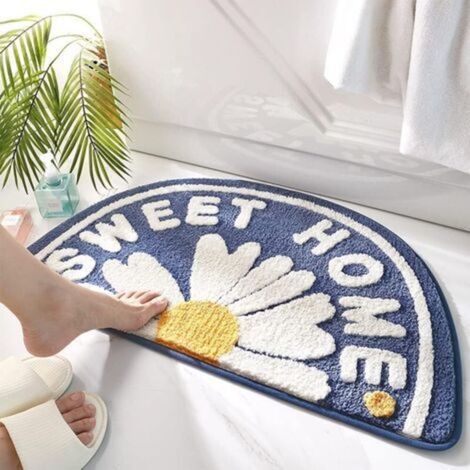 75 x 45 CM Blue Non-Slip Washable Bath Mat Shower Mat Bathtub Mat Bathroom Mat Doormat with Daisy Pattern