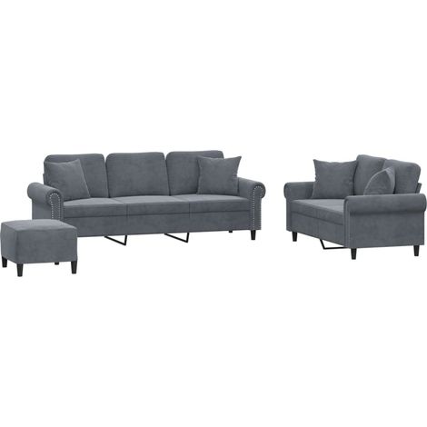 Ensemble de Canapé  Sofas 3 pcs avec coussins gris foncé velours