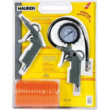 Kit 3 Accessori per Compressore Maurer : 2 Pistole + tubo a spirale 5 mt (1/2)