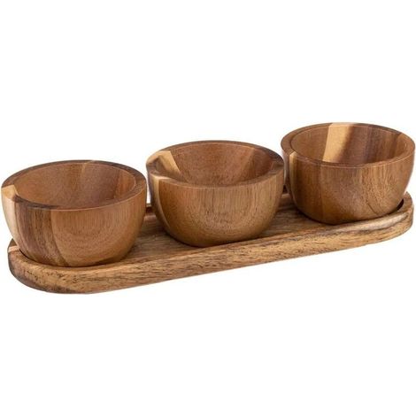 Vorspeisenset mit Tablett und 3 Holzschalen – Braun – L 30 cm – Kostenlose Lieferung (1/5)