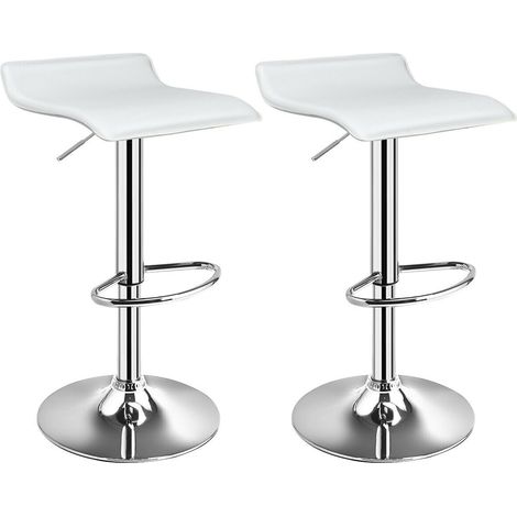 Set de 2 tabourets de bar sans dossier réglables en cuir PU - blanc (1/5)