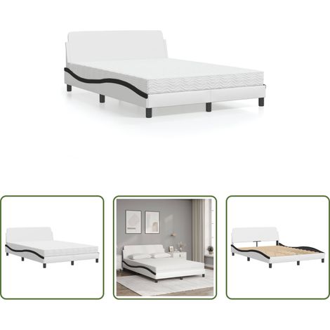 Kunstlederbett - Bett mit Matratze "Dover" Weiß und Schwarz 140x190 cm Kunstleder (1/5)