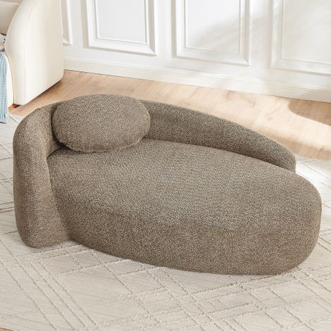 Divano minimalista in pile effetto orsetto dal design arrotondato, morbido divano imbottito con cuscini, versatile per soggiorno, camera da letto e studio, marrone. (1/5)