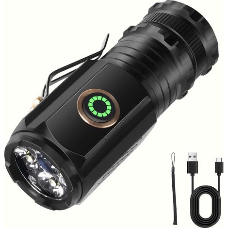 Linterna LED recargable, linterna de aluminio con forma de monstruo de tres ojos, linterna recargable con 5 modos, linterna táctica impermeable para acampar, hacer senderismo y emergencias. (1/5)