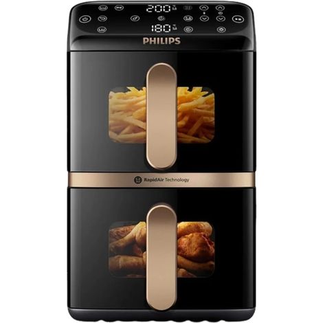 Philips – Friteuse électrique à air chaud 2 paniers 5L – 6 préréglages – Technologie de cuisson synchronisée – Pour repas rapides et généreux