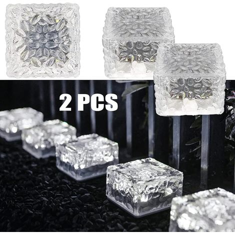 2 piezas 4 LED Solar Luz de Suelo Exterior Luz de Ladrillo de Hielo, Luz Blanca Fría, Con Sensor de Luz, Luz Solar Impermeable para Decoración de Jardín Exterior Patio Camino, 7x7x5cm (1/3)
