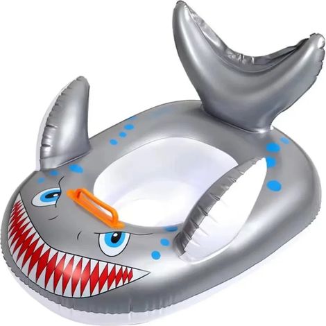 Bouée gonflable en forme de requin/ anneau siège chaise flottant pour bébé-enfants baignoire bain piscine natation gris (1/4)