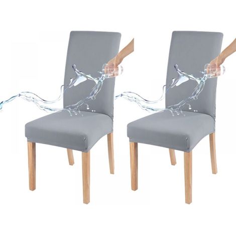 Housse de chaise imperméable, adaptée à toutes les saisons, couleur unie, facile à nettoyer, gris clair (ensemble deux pièces) (1/5)