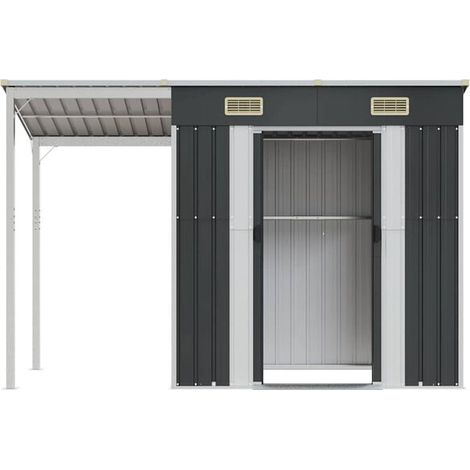 Abri de jardin avec toit prolongé anthracite 277 x 107 x 181 cm - Remise jardin rangement extérieur terrasse (1/5)