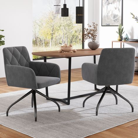 Set di 2 sedie da pranzo girevoli a 360° con motivo a rombi, poltrona imbottita con 4 gambe in metallo, poltrona lounge moderna, sedia da soggiorno per camera da letto, studio, supporto lombare, vellu