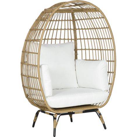 Rattan Egg Chair with Cushions and Pillows, Khaki