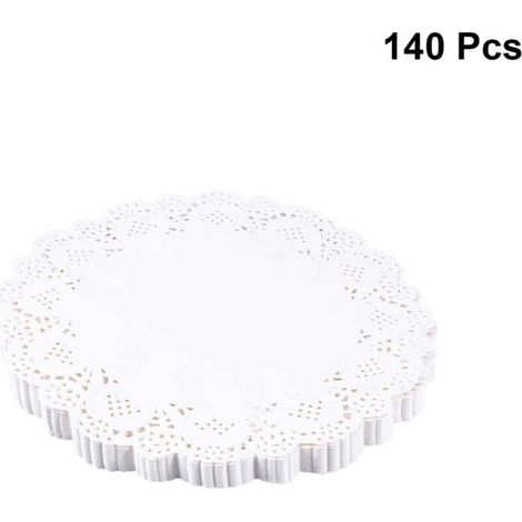 Lot de 140 napperons ronds en papier dentelle de 14cm pour gâteau, dessert, biscuit, friandises, napperons, napperons d'emballage de gâteau pour mariage, fête d'anniversaire, nappe ronde blanche (1/5)