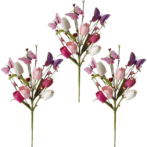 [Tulpen- und Schmetterlingszweige] 3 neue künstliche Blumen – Tulpen, herzförmige Beerenzweige für Valentinstag, Muttertag und andere Dekorationen (1/2)