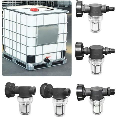 Lot de 2 Robinet Raccord Cuve 1000 L, Articulation de Tuyau de Jardin pour Collecteurs d'eau de Pluie avec Fonction de Filtre,S60x6 Adaptateur De Réservoir d'eau IBC  (filtre 3/4'' sur les deux filame