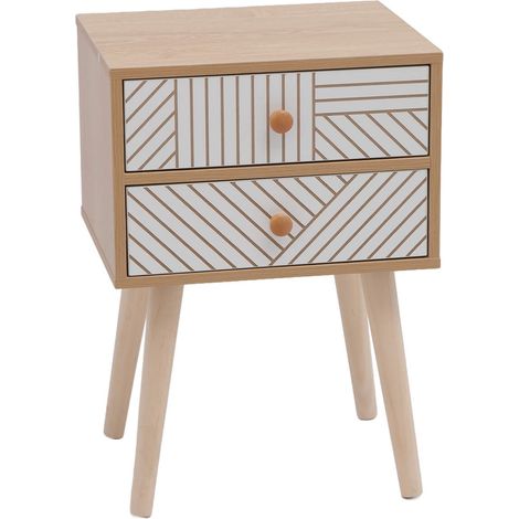 Nachttisch 2 Schubladen Mobili Rebecca Noren 50,5x35x29 cm MDF Kiefer Braun Weiß (1/5)