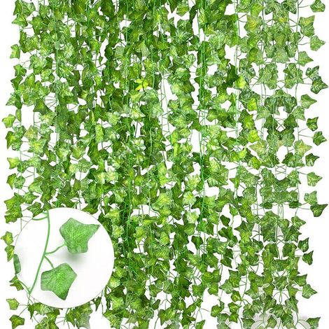 Decorazioni per balconi con edera artificiale finta, 12 pezzi, ghirlanda di edera rampicante, foglie per esterni, decorazioni per matrimoni, feste e muri da giardino -Crezuo