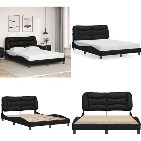 Cadre de lit sans matelas noir 140x200 cm similicuir - Lit Double - Chambre À Coucher - Cadre De Lit - Tête De Lit - Simili Cuir - Home & Living (1/5)