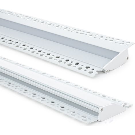 Perfil Aluminio Empotrable para Escayola/Pladur 2m para Tira LED hasta 12mm Blanco 2 m Blanco traslúcido (1/5)