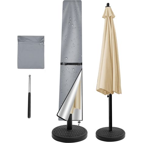 Housse de parasol de jardin de 1,8 à 2,7 m, avec fermeture éclair et tige, imperméable et résistante, grise (1/5)