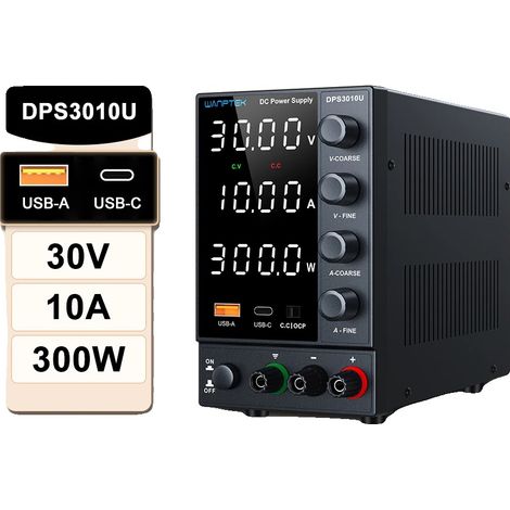 Fuente de alimentación de CC, voltaje ajustable, diseño compacto, DPS3010U negra (1/2)