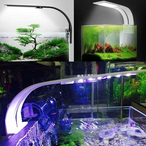 FOREHILL Lumiere Aquarium Lampe LED Eclairage Blanc et Bleu Nano à Clip pour Poisson Plantes 23-50 cm