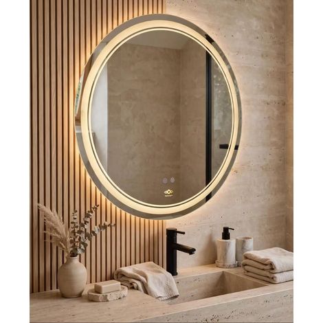 Miroir salle de bain LED 70 cm système anti-buée, Nelsmann Nova, Anneau lumineux 3 couleurs, Tactile, rétroéclairé (1/5)