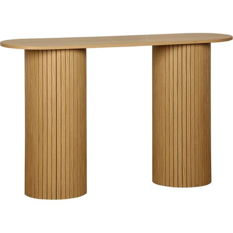 Scandinavian oval console with grooved wooden effect Natural 120x35x75 cm - Legacy