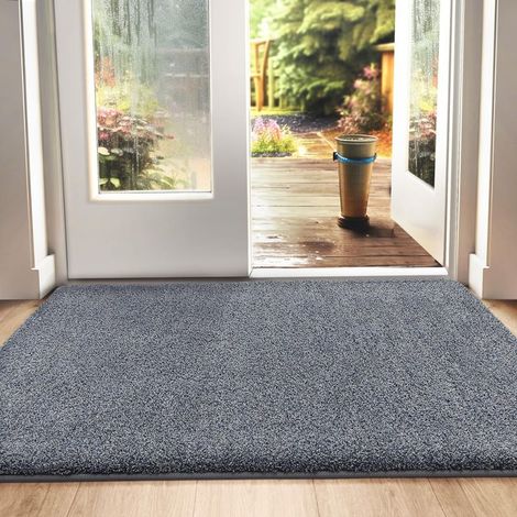 Doormat, non-slip barrier mat for indoor and outdoor use, super absorbent entrance mat, soft, machine washable doormat, grey-blue, 50 x 80 cm (1/5)