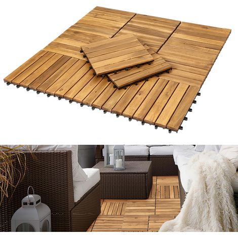 Jiubiaz Dalle en bois Acacia 30 x 30 Dalles à clipser Balcon Dalles de terrasse Dalles de terrasse en bois Système à clipser Extérieur,résistant aux intempéries,antidérapant 22x