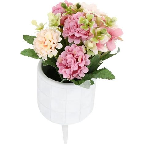 Fleurs artificielles en pot Camélia en soie, plantes fausses avec pots plastique blancs, chrysanthème, eucalyptus simulé, orchidée pour bureau, mariage, fête, décoration violette (1/5)