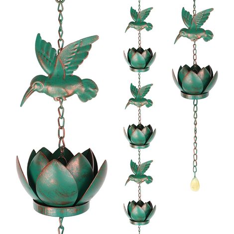 2.6M Blue Leaf Metal Rain Chain with 12 Leaves, Decorative Rain Collector Replacement for Gutter Downhill, Decorate Your Home, Garden and (1/5)