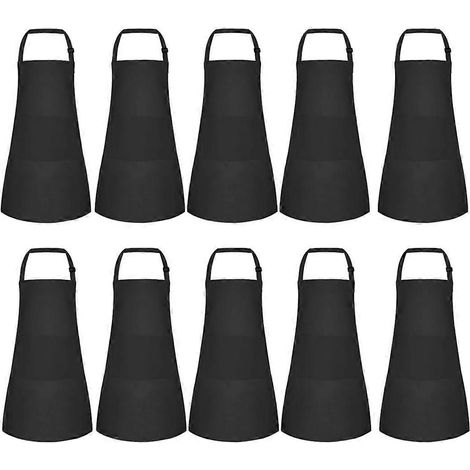 10er-Pack Kinderschürzen, verstellbar, mit 2 Taschen, schwarz