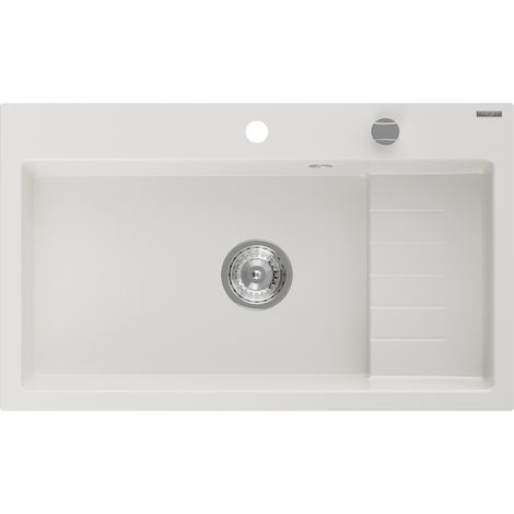 Mexen Omar évier en granit 1 bac 800 x 480 mm, blanc, siphon chromé - 6520801005-20 (1/5)