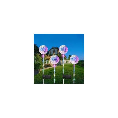 Set mit 4 wasserdichten Solar-Gartenleuchten im Löwenzahn- und Sonnenblumen-Design, inklusive bunter Lichterkette für Terrasse, Hof und Garten. – Crezuo